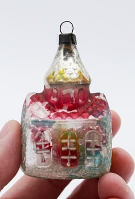 Antique Germany Mercury Glass Hand Painted Church Motif Christmas Ornament - Thumbnail 2