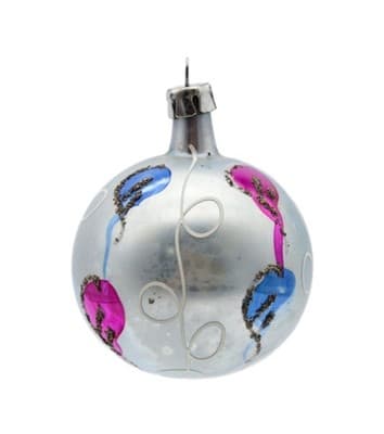 Vintage Poland Blue & Pink Stencil Hand Painted Glass Christmas Ornament Vintage - Image 1