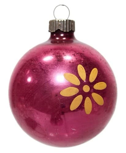 SHINY BRITE Vintage Pink Hand Painted Floral Glass Christmas Ornament - Image 1