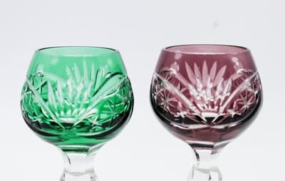 2 Nachtmann Bohemian Purple & Green Cut To Clear Crystal Cordial Glasses - Thumbnail 3