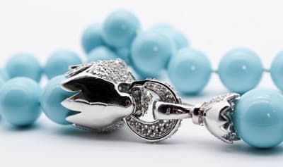 Vtg Sterling Silver Natural Turquoise CZ & Emerald Lion Clasp Beaded Necklace - Thumbnail 9