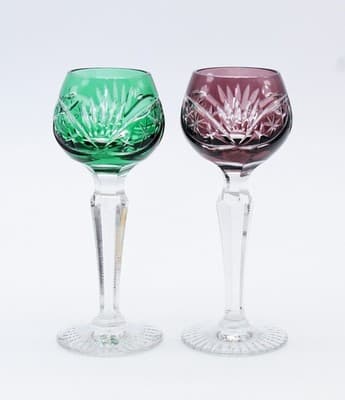 2 Nachtmann Bohemian Purple & Green Cut To Clear Crystal Cordial Glasses - Thumbnail 6