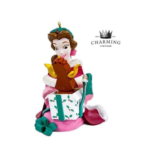 Vtg Disney Grolier Magic Beauty & The Beast Belle w/Cogsworth Christmas Ornament - Image 1