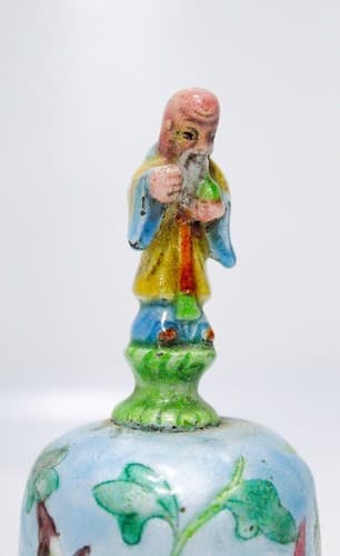 Antique Qing Dynasty Chinese Floral Enamel Bell Taoist Immortal Figure - Thumbnail 3