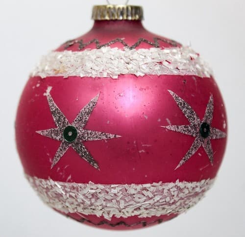 Vintage West Germany Glass Mica Red White Stars Christmas Ornament - Thumbnail 3