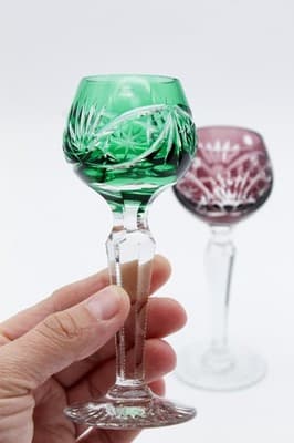 2 Nachtmann Bohemian Purple & Green Cut To Clear Crystal Cordial Glasses - Thumbnail 2