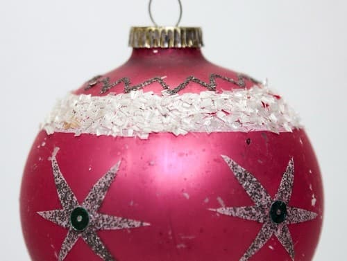 Vintage West Germany Glass Mica Red White Stars Christmas Ornament - Thumbnail 4