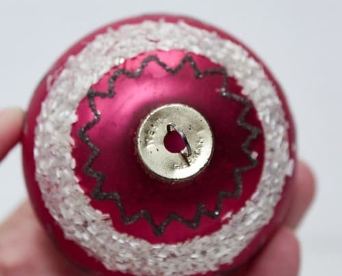 Vintage West Germany Glass Mica Red White Stars Christmas Ornament - Thumbnail 6