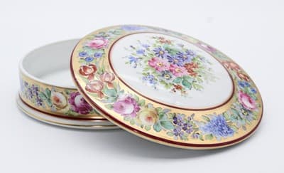 Limoges France Antique Fait A La Main Floral Gold Gilt Porcelain Round Box - Thumbnail 7