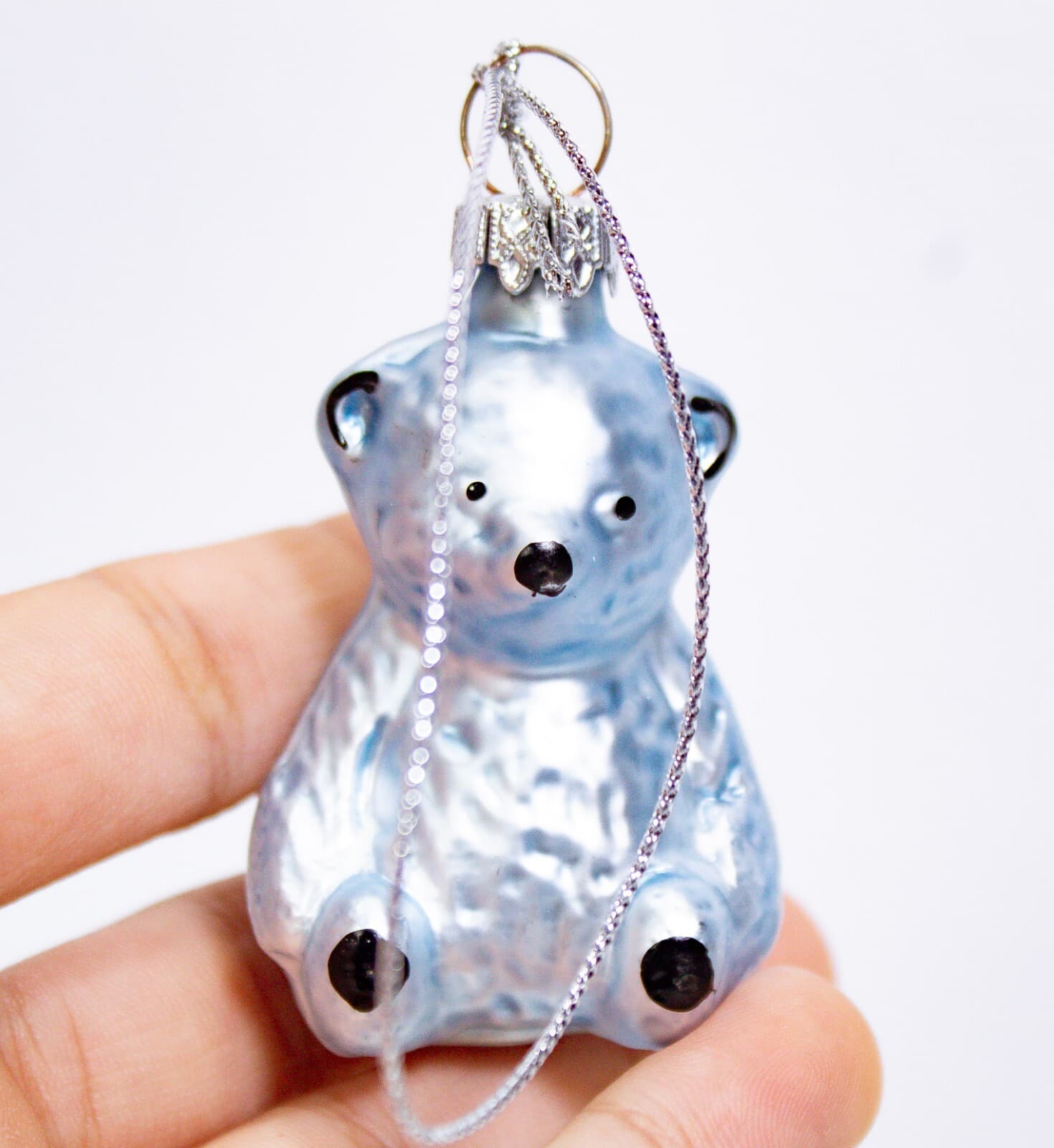 Vintage Made In Germany Glass Blue Bear Decorative Christmas Ornament - Thumbnail 4
