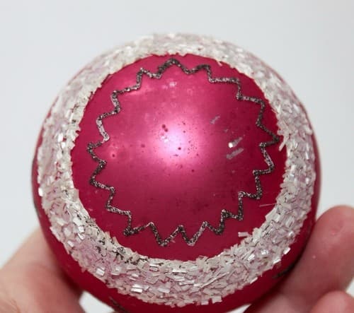 Vintage West Germany Glass Mica Red White Stars Christmas Ornament - Thumbnail 5