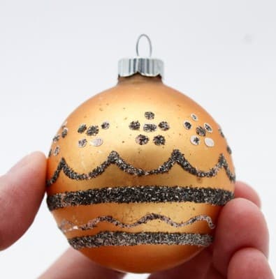 Shiny Brite Gold Colored Black Mica Decorated Glass Christmas Ornament Vintage - Thumbnail 2