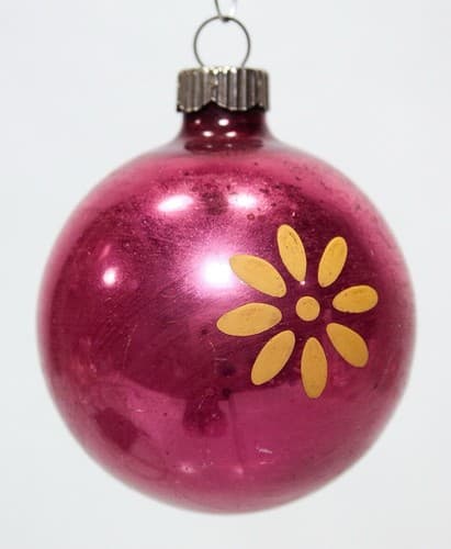 SHINY BRITE Vintage Pink Hand Painted Floral Glass Christmas Ornament - Thumbnail 4
