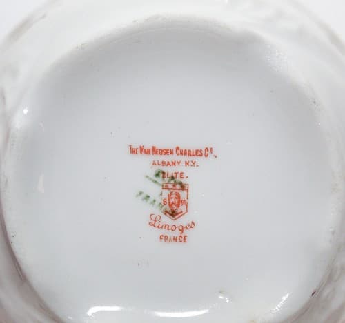 LIMOGES Elite France Antique Pink Roses Porcelain Boullion Cup & Saucer - Thumbnail 4