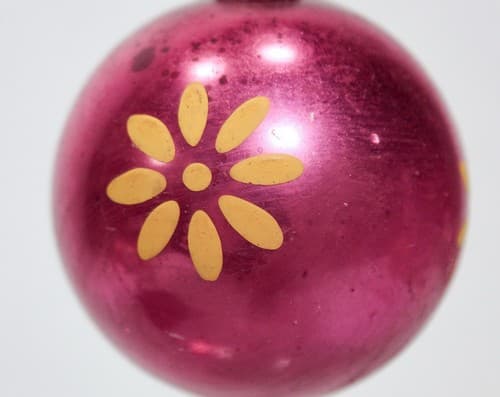 SHINY BRITE Vintage Pink Hand Painted Floral Glass Christmas Ornament - Thumbnail 3