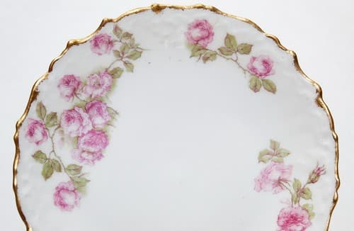 LIMOGES Elite France Antique Pink Roses Porcelain Boullion Cup & Saucer - Thumbnail 5