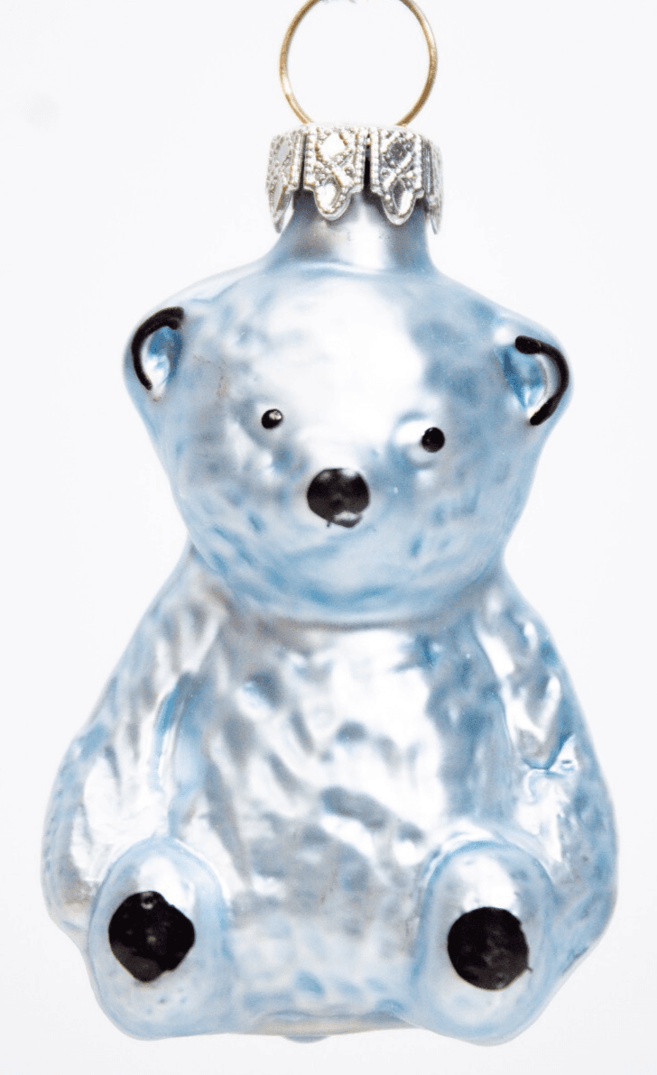 Vintage Made In Germany Glass Blue Bear Decorative Christmas Ornament - Image 1