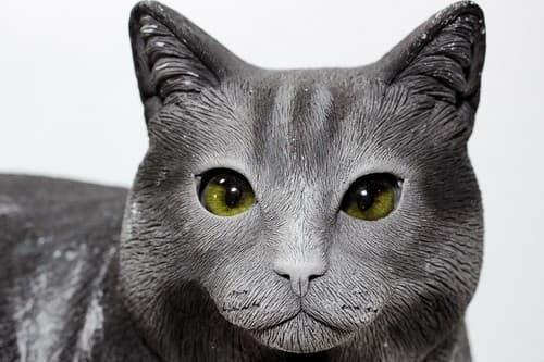 Vintage Hand Painted OOAK Grey Pottery Cat w/ Green Glass Eyes Sculpture - Thumbnail 2