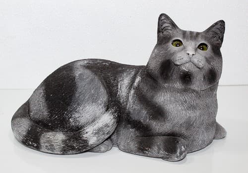 Vintage Hand Painted OOAK Grey Pottery Cat w/ Green Glass Eyes Sculpture - Thumbnail 10