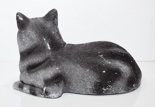 Vintage Hand Painted OOAK Grey Pottery Cat w/ Green Glass Eyes Sculpture - Thumbnail 6