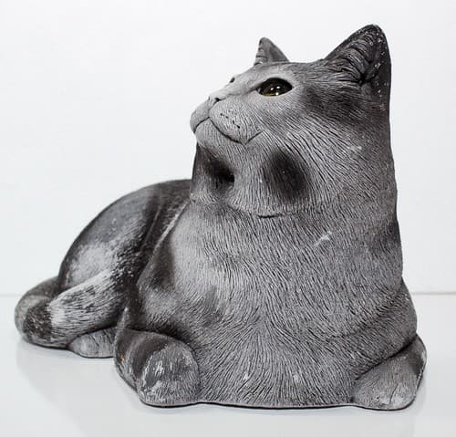 Vintage Hand Painted OOAK Grey Pottery Cat w/ Green Glass Eyes Sculpture - Thumbnail 5