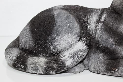 Vintage Hand Painted OOAK Grey Pottery Cat w/ Green Glass Eyes Sculpture - Thumbnail 4