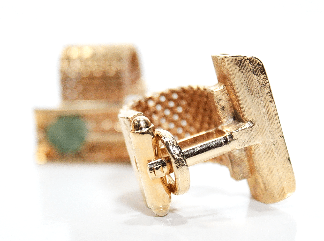 Vintage Designer DANTÉ Modernist Style Green Jade Men Fashion Cufflinks - Thumbnail 5