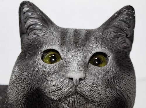 Vintage Hand Painted OOAK Grey Pottery Cat w/ Green Glass Eyes Sculpture - Thumbnail 3