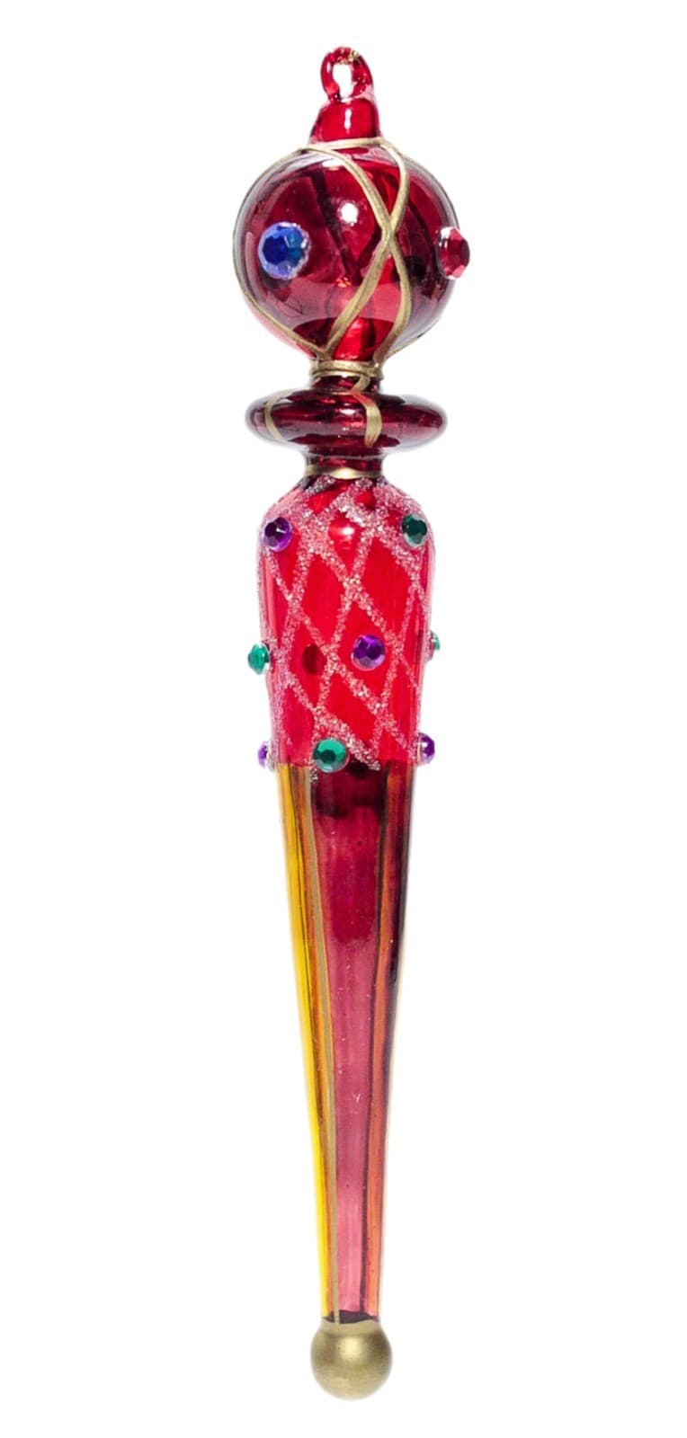 Vintage Hand Decorated Blown Glass Red Jeweled Hanging Christmas Ornament - Image 1