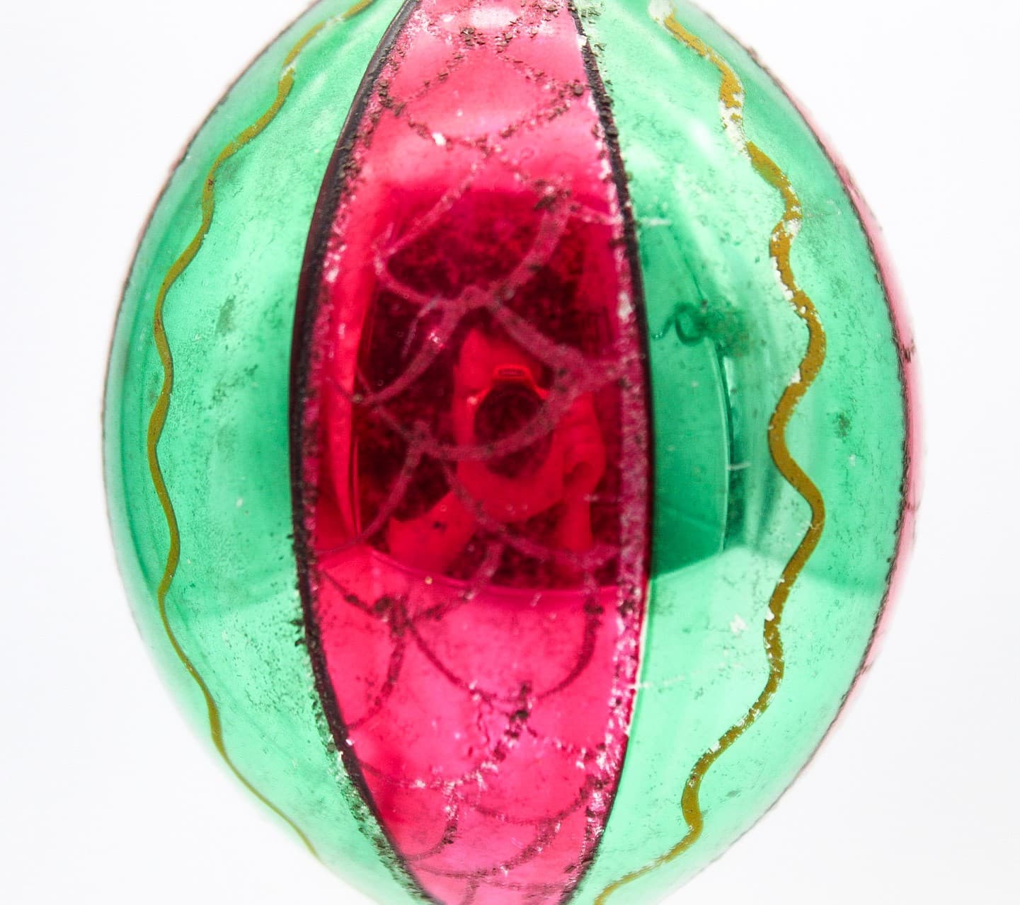 Vintage Poland Red & Green Mica Striped Teardrop Glass Christmas Ornament - Thumbnail 6