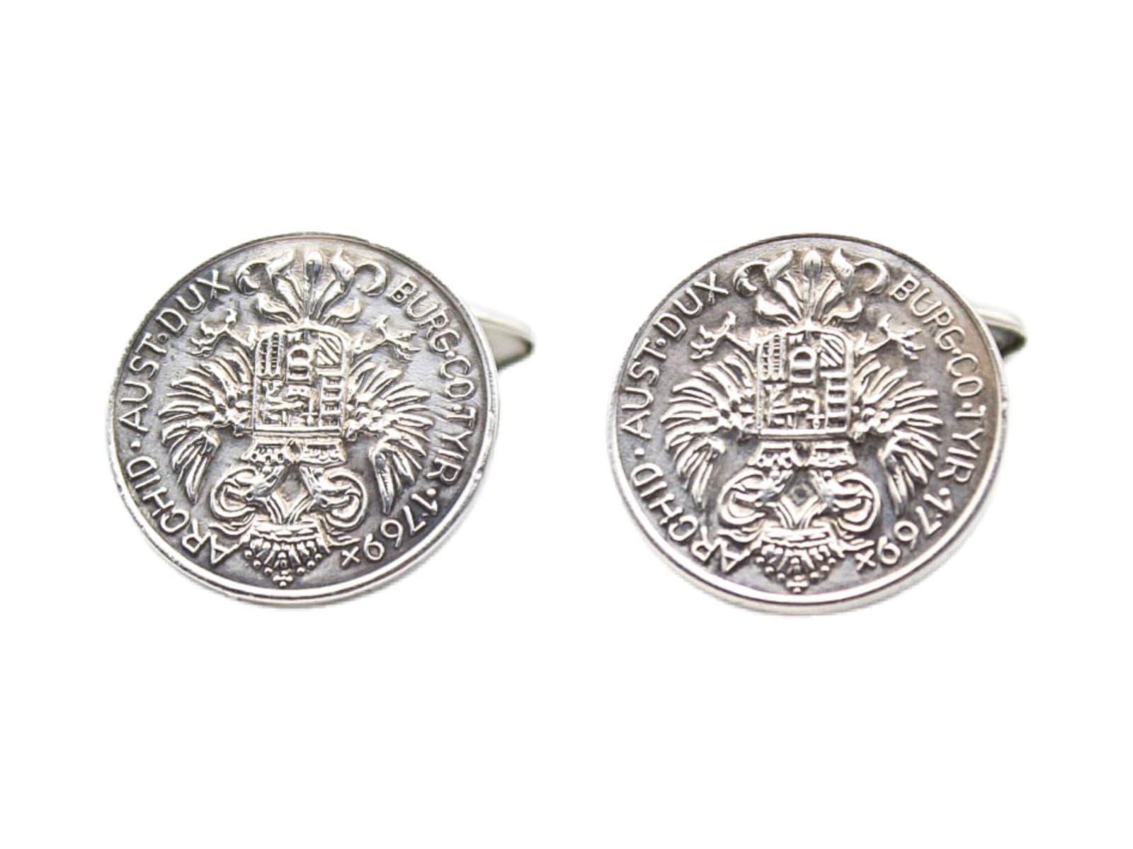 800 European Silver Austria 1769 Coin Men's Fashion Cufflinks Hallmarked - Image 1