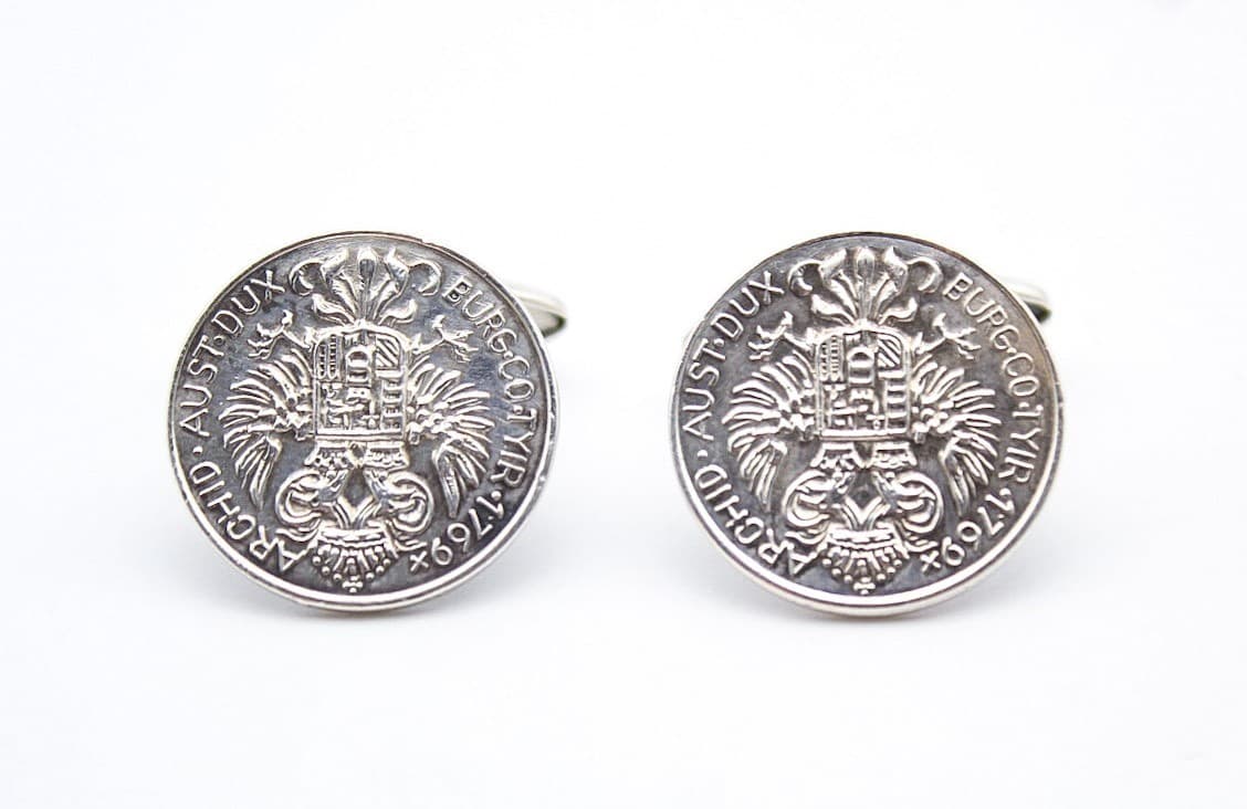 800 European Silver Austria 1769 Coin Men's Fashion Cufflinks Hallmarked - Thumbnail 6