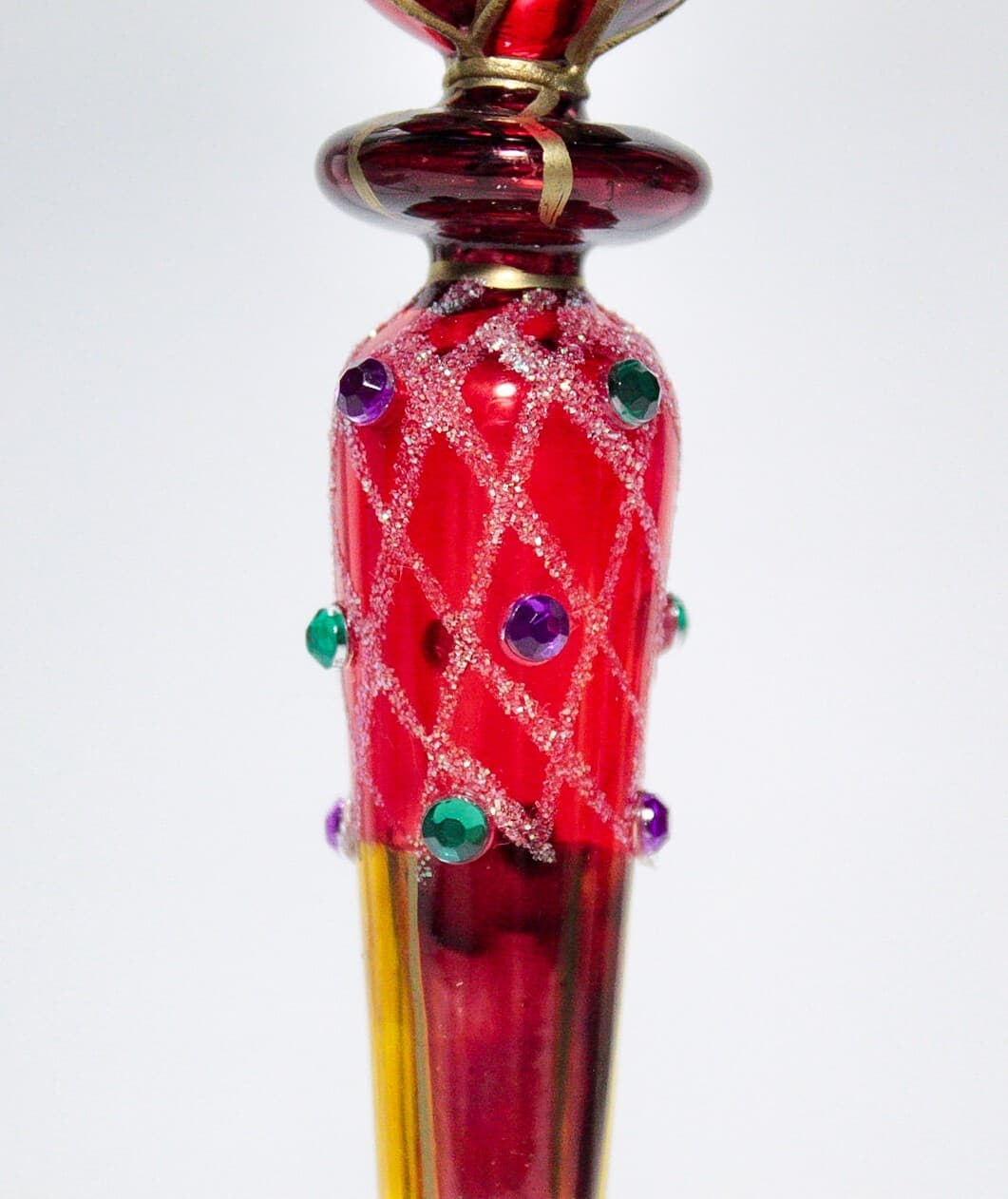 Vintage Hand Decorated Blown Glass Red Jeweled Hanging Christmas Ornament - Thumbnail 2