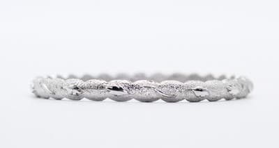 Vintage CROWN TRIFARI Designer Silver Tone Textured Leaf Motif Bangle Bracelet - Thumbnail 5