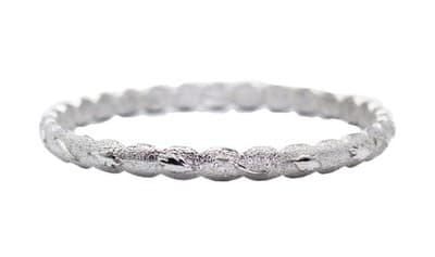 Vintage CROWN TRIFARI Designer Silver Tone Textured Leaf Motif Bangle Bracelet - Image 1