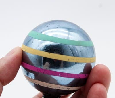Shiny Brite Vintage Blue Multicolored Stencil Striped Glass Christmas Ornament - Thumbnail 4
