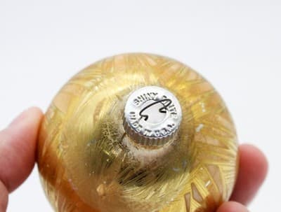 Shiny Brite Gold Feathered Striped Silvered Ball Glass Christmas Ornament - Thumbnail 3