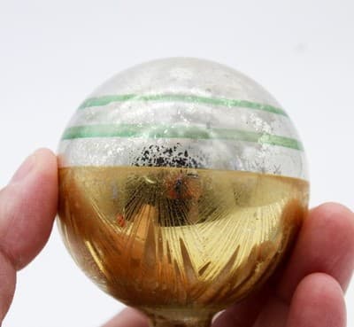 Shiny Brite Gold Feathered Striped Silvered Ball Glass Christmas Ornament - Thumbnail 4