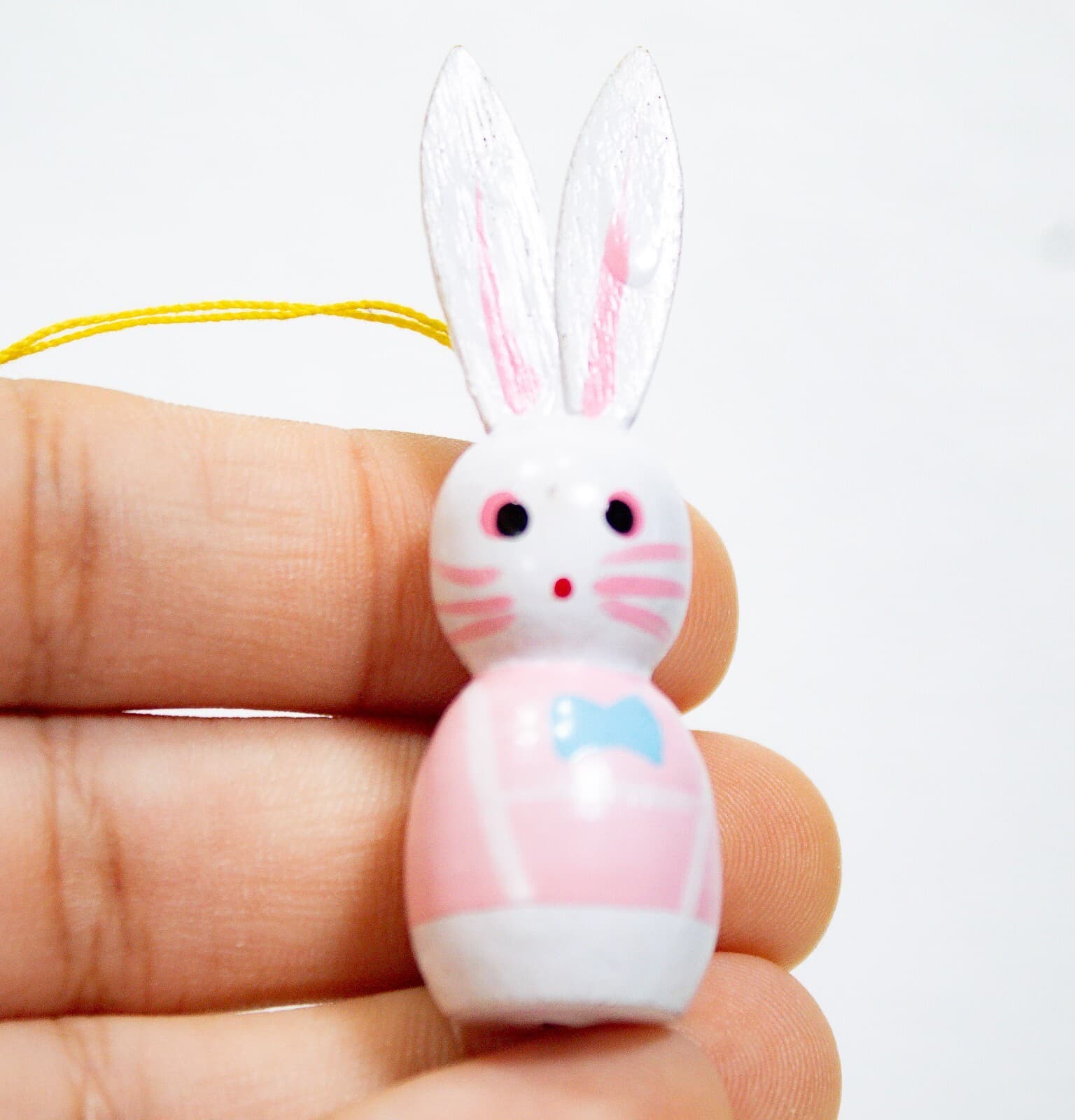 Vintage Wooden Easter Bunny Multicolor Miniature Figure Ornament - Thumbnail 4
