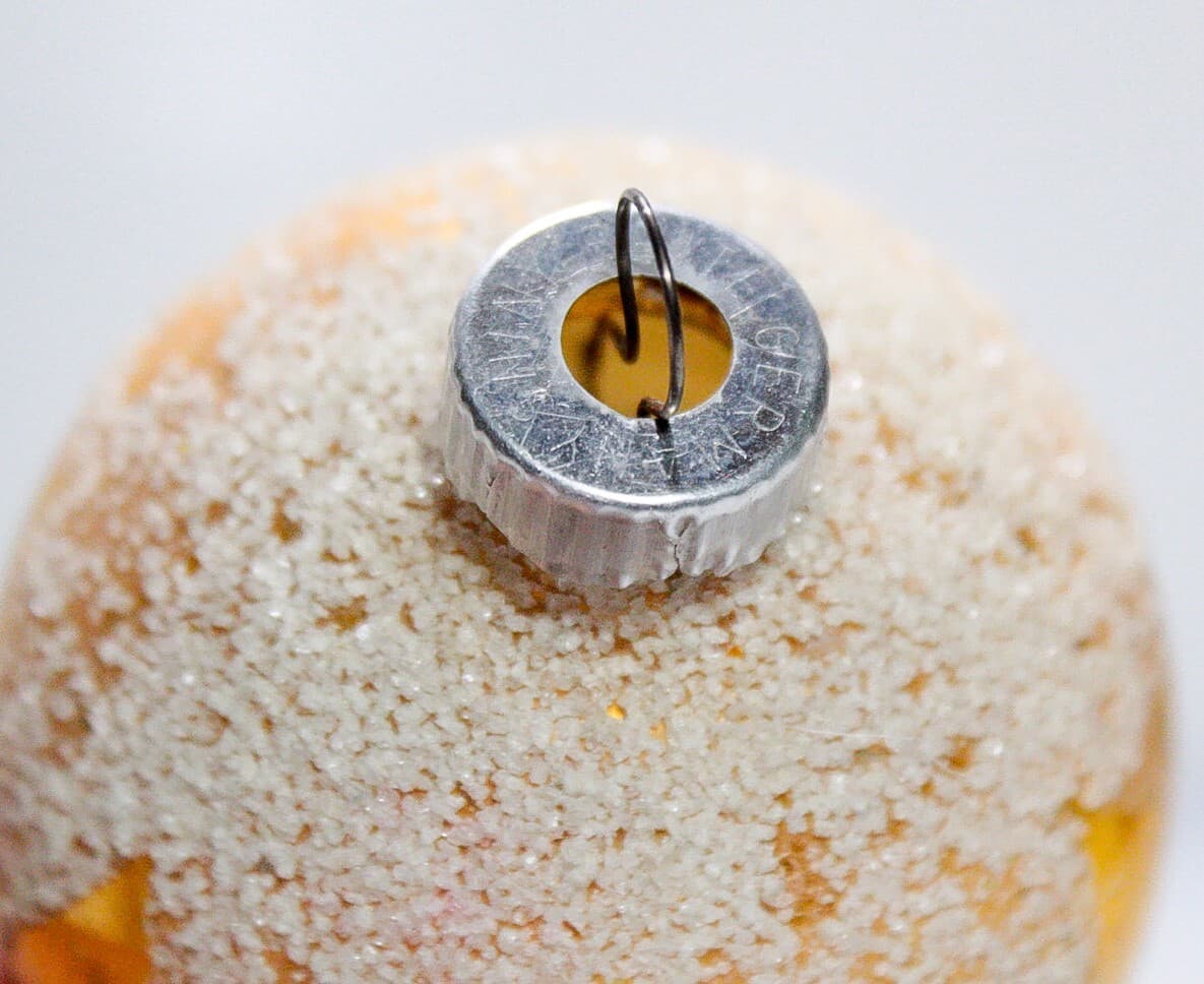 Vintage Made In Germany Mica Snowcap Design Glass Ball Yellow Christmas Ornament - Thumbnail 4