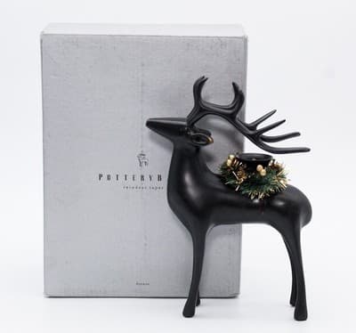 Pottery Barn Solid Bronze Reindeer Taper Christmas Holiday Candle Holder In Box - Thumbnail 2