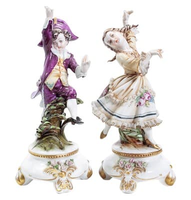 Hand Painted Italy Signed L. MOTTA Girl & Boy Porcelain Figurines Antique - Image 1