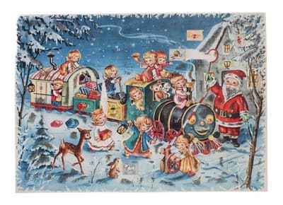 Vintage Festive Winter Santa Claus Scene Paper Christmas Advent Calendar - Image 1