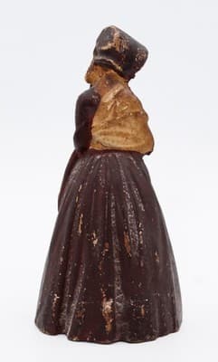 Antique Solid Heavy Cast Iron Victorian Lady In Coat Original Paint Doorstop - Thumbnail 6