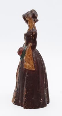 Antique Solid Heavy Cast Iron Victorian Lady In Coat Original Paint Doorstop - Thumbnail 7