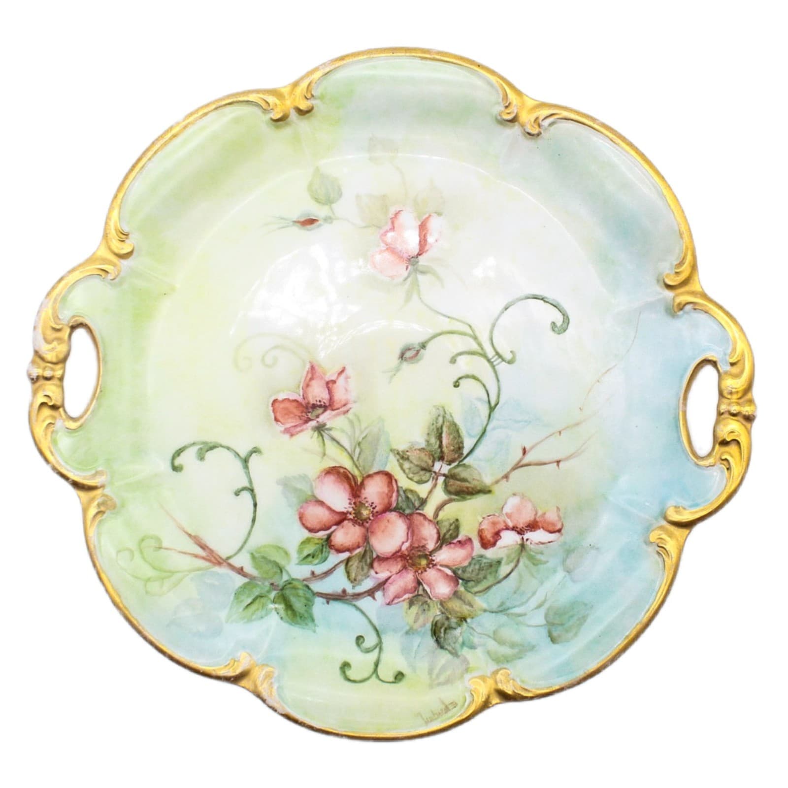 Bavaria Tirschenreuth Germany Hand Painted Signed Floral Porcelain Serving Tray - Image 1
