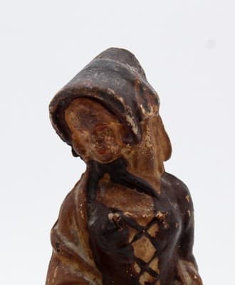 Antique Solid Heavy Cast Iron Victorian Lady In Coat Original Paint Doorstop - Thumbnail 2
