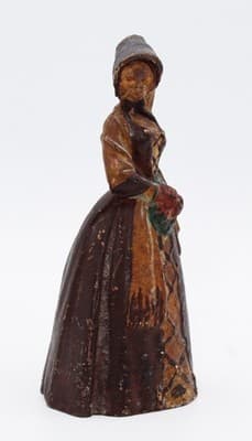 Antique Solid Heavy Cast Iron Victorian Lady In Coat Original Paint Doorstop - Thumbnail 5