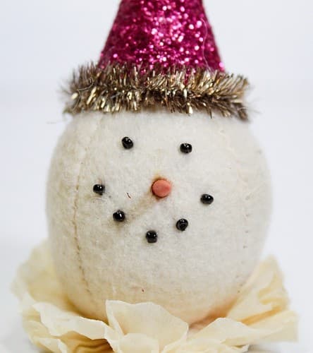 BETHANY LOWE Vtg Spun Cotton Folk Art Snowman Head Christmas Ornament Pink Hat - Thumbnail 2