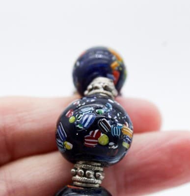 Vintage Venetian Murano Millefiori Glass Italy Beaded Mosaic Chocker Necklace - Thumbnail 4